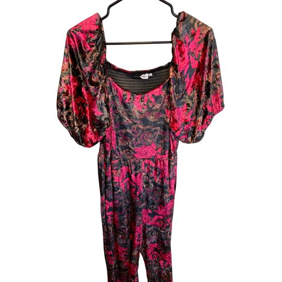Piper & Scoot Short Sleeve Velvet Red & Black Pant Jumpsuit Size XL - Picture 1 of 11